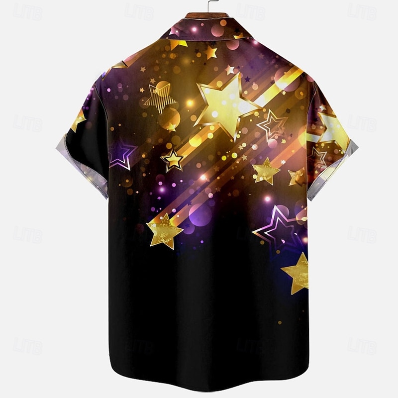 Men's Pentagram Summer Hawaiian Shirt Bowling Shirt Button Up Shirt Short Sleeve Hawaiian Casual Vacation New Year Daily Summer Turndown Button Up 3D Print Gold2