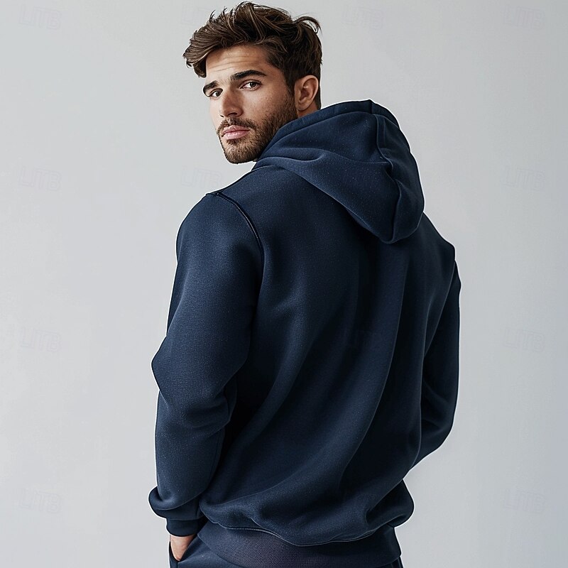 Men's Hoodie Black White Navy Blue Hooded Plain Pocket Christmas Gifts Work Sports & Outdoor Active Cool Basic Fall Winter Clothing Apparel Hoodies Sweatshirts  Long Sleeve2