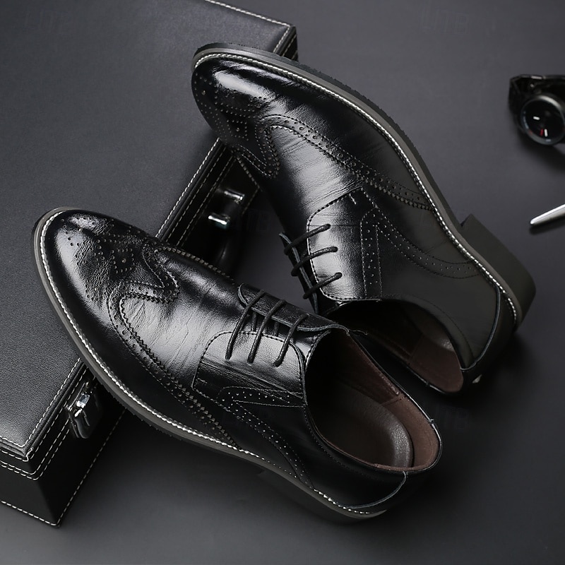 Men's Classic Brown Brogue Oxford Dress Shoes – Faux Leather Lace-Up Formal Footwear for Office & Events 29