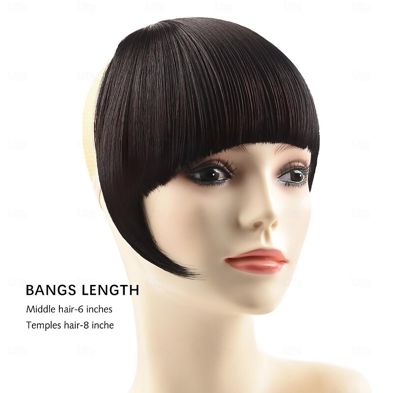 Bangs Hair Clip in Hair Extensions Flat Front Face Fringe Bangs with Temples Dark Brown Synthetic Hair Pieces for Women Thick Hair2