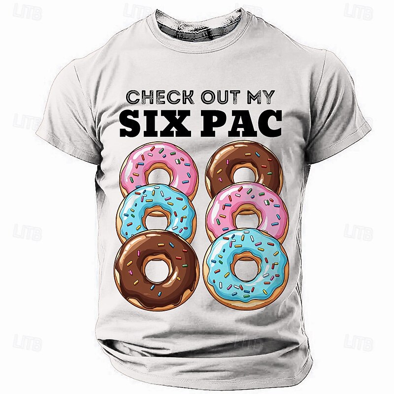 Men's Funny Donut 'Six Pac' Graphic Short Sleeve T-Shirt - Humorous Foodie Tee4