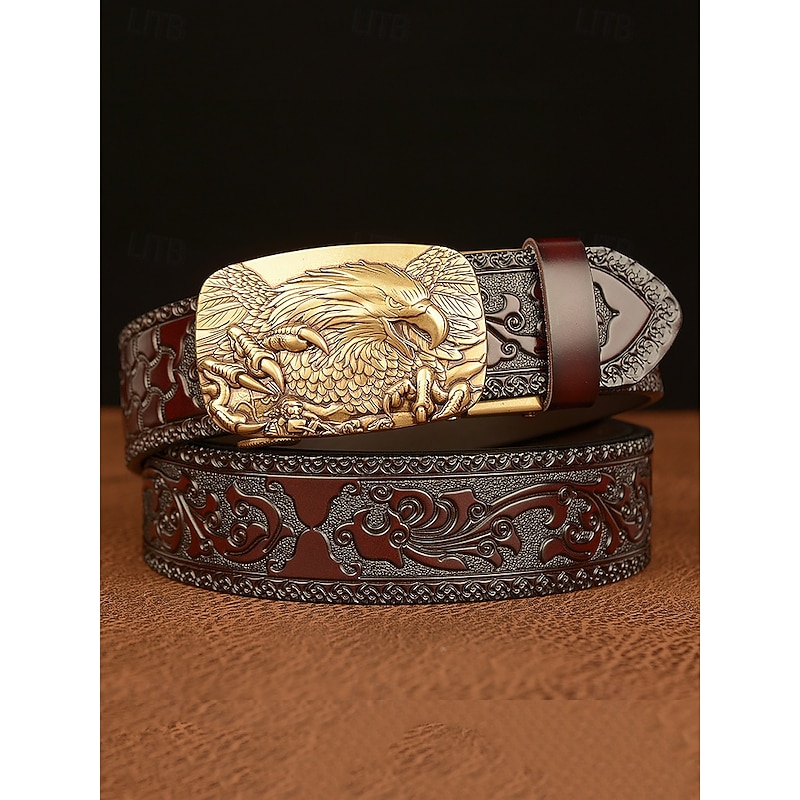 Men's Vintage Leather Belt with Eagle Embossed Buckle – Western Style Adjustable Belt for Casual and Formal Wear3