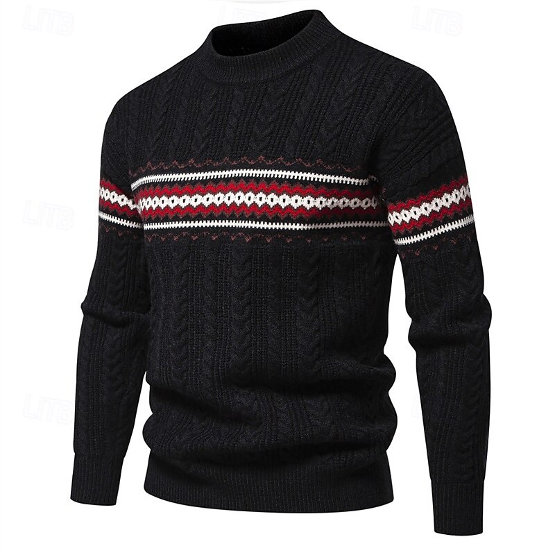 Men's Pullover Sweater Jumper Knit Sweater Fair Isle Pullover Sweater Ribbed Cable Knit Regular Knitted Color Block Crew Neck Fashion Basic Daily Wear Date Clothing Apparel Fall & Winter Black White2