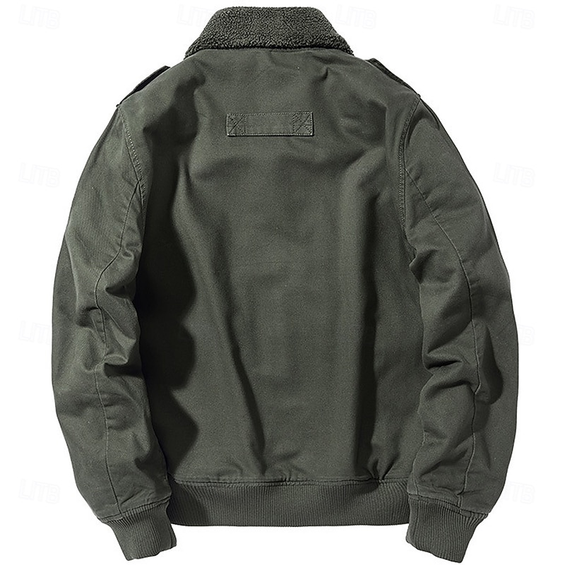 Men's Animal Reindeer Embroidered Fleece Jacket Cargo Jacket Long Sleeve Military Tactical Thermal Warm Coat Vintage Casual Style Cotton Bomber Jacket with Turn-down Collar khaki Army Green Dark Blue3