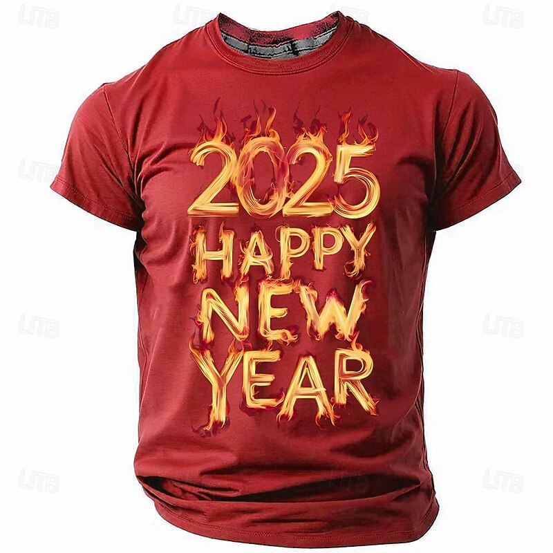 New Year Men's Text T Shirt Short Sleeve T shirt 3D Print Crew Neck Shirt Fashion Athleisure Street Sports Outdoor Daily Black Red Blue Summer Spring Clothing Apparel S M L XL XXL XXXL3