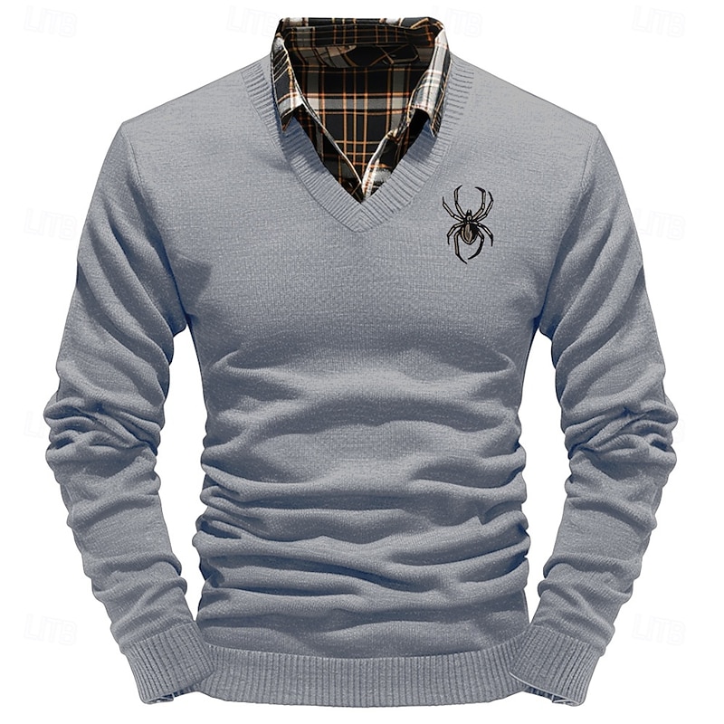 Christmas Men's Spider Pullover Sweater Jumper V Neck Casual Outdoor Daily New Years Eve Sweater Embroidered Knitting Warm Long Sleeve Fall Winter Wine Black White