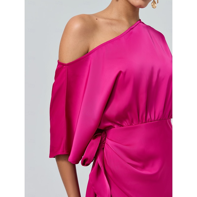 Satin Knotted Wrap Drop Shoulder Maxi Dress3