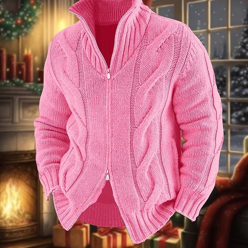 Men's Cardigan Sweater Zip Sweater Chunky Cardigan Cable Regular Knitted Plain Stand Collar Warm Ups Modern Contemporary Casual Daily Wear Clothing Apparel Fall Winter Black White M L XL3