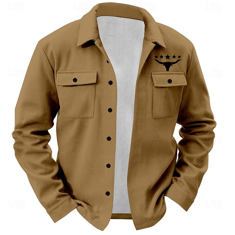 Men's Western Cow Cow Print Shirt Shirt Jacket Overshirt Long Sleeve Vintage Casual Daily Spring Fall Winter Collar Buttons Collared Shirts Black Brown Green Beige2