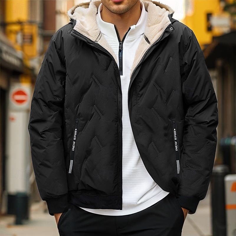 Men's Puffer Jacket Padded Pocket Full Zip Christmas Outdoor Street Regular Neutral Fashion Daily Winter Solid Color Black Gray Puffer Jacket