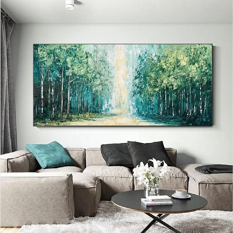 3D Green Forest Painting canvas hand painted wall art tree canvas abstract painting autumn painting handmade Narrow wall decoroversize Large Abstract Blue Wall Decor tree landscape paintings4