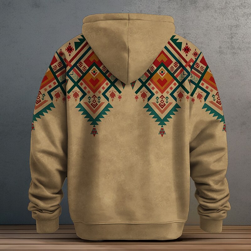 Men's Cowboy Fleece Hoodies Sweatshirt Ethnic Cowboy Long Sleeve Hooded Vacation Sports Outdoor Streetwear Brown Gray Drawstring Fall Winter Designer4
