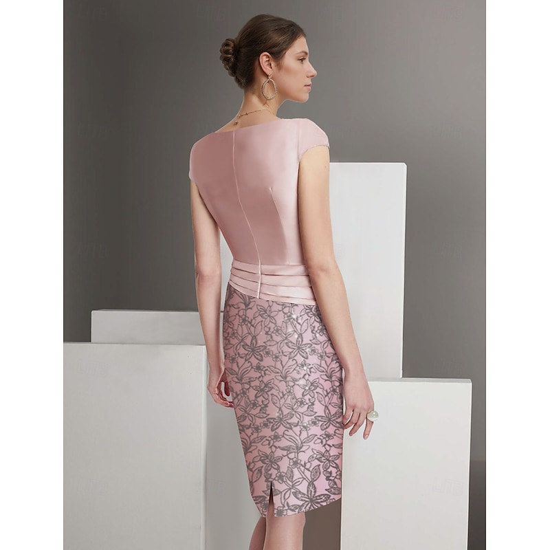 Embroidered Two Piece Sheath Jacket Dress Suit Mother of the Bride Dress Satin Lace Elegant Vintage Sparkle & Shine V Neck Knee Length Glitter with Appliques Race Day Dress2