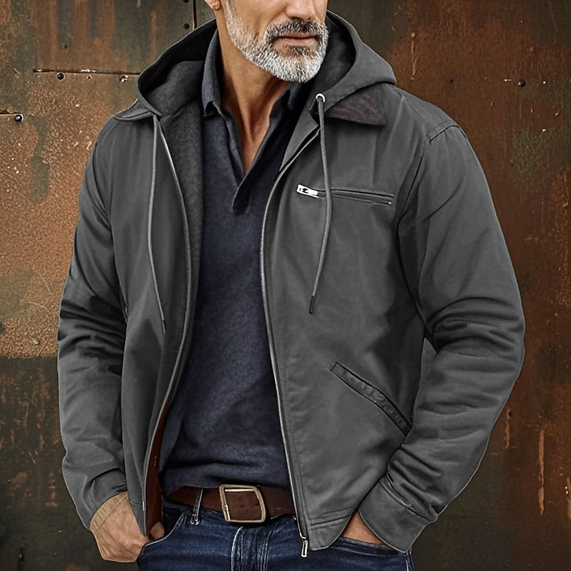 Men's Full Zip Hoodie Zip Up Hoodie Fuzzy Sherpa Fleece Jacket Fleece Hoodie Blue Brown Green Gray Hooded Plain Zip Up Zipper Pocket Sports & Outdoor Daily Weekend Polyester Vintage Cool Casual Fall2