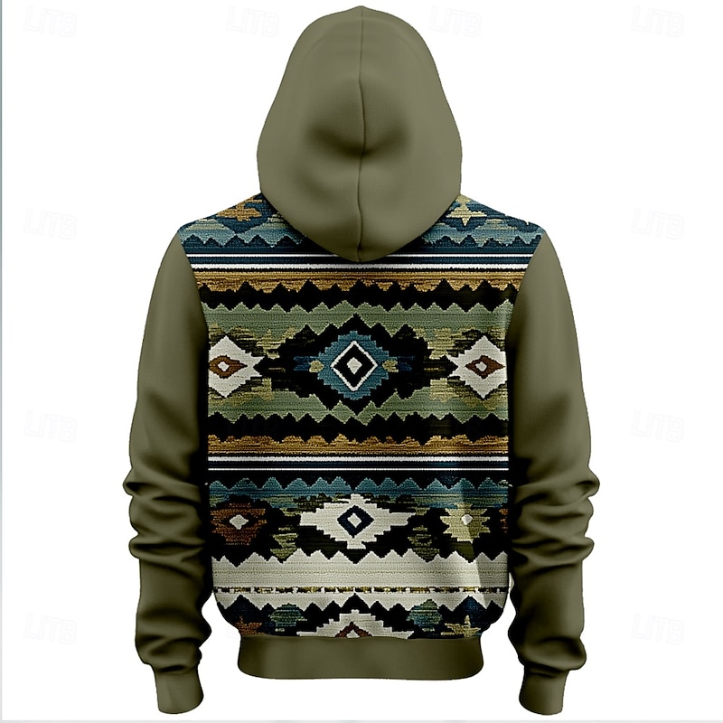 Men's Argyle Hoodies Fashion Daily Long Sleeve Crew Neck Holiday Going out Streetwear Army Green Drawstring Fall Winter Designer2