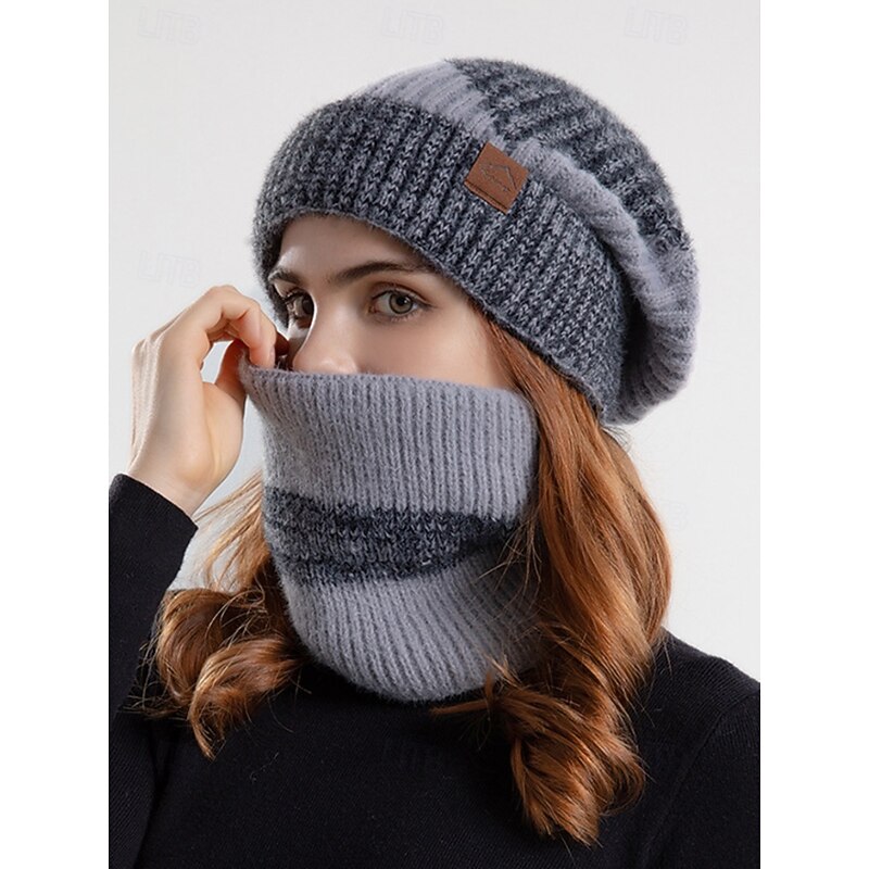 Women's Cozy and Stylish Knitted Beanie and Scarf Set with Fleece Lining and Ear Flaps - Warm and Cozy for Winter3