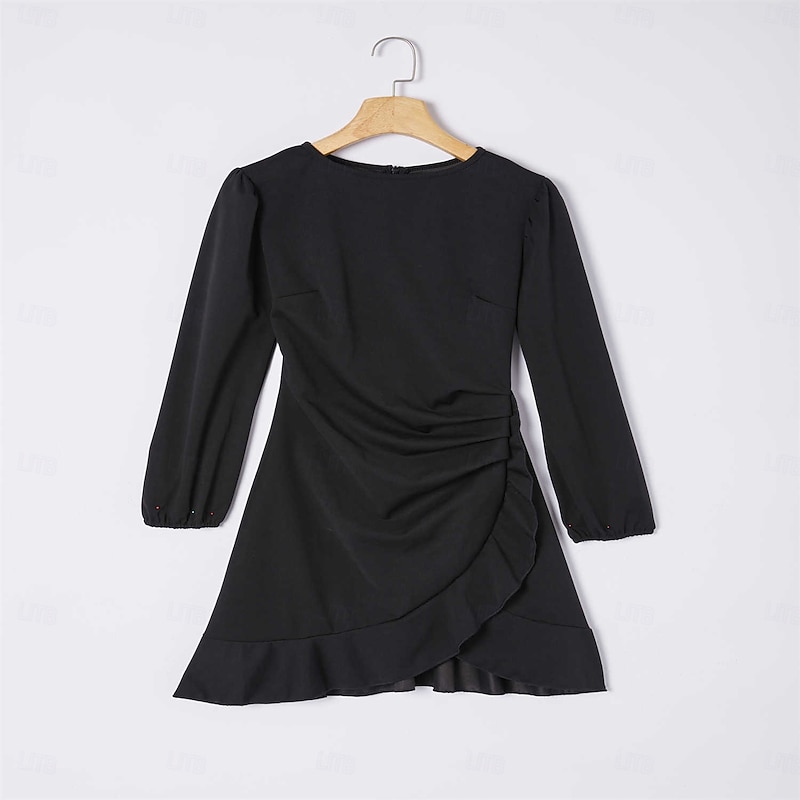 Women's Wrap Dress Mini Dress Ruffle Party Formal Elegant Dress Boat Neck Puff Sleeve Black Wine Blue Color3