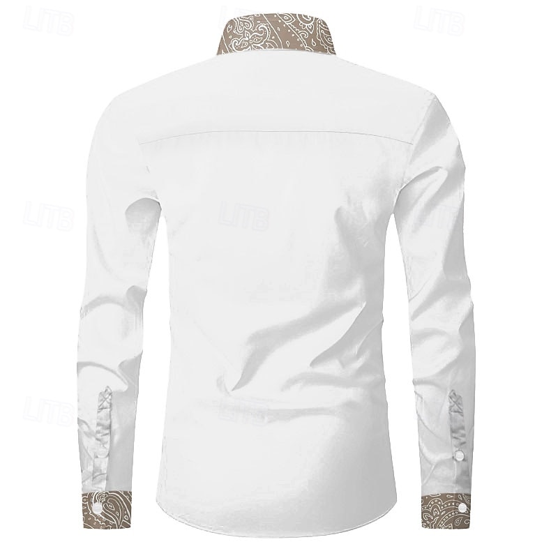 Men's Cowboy Dress Shirt Button Up Shirt Long Sleeve Business Casual Formal Daily Holiday Fall Winter Spring & Summer Collared Shirts Button Up 3D Print White Gray2