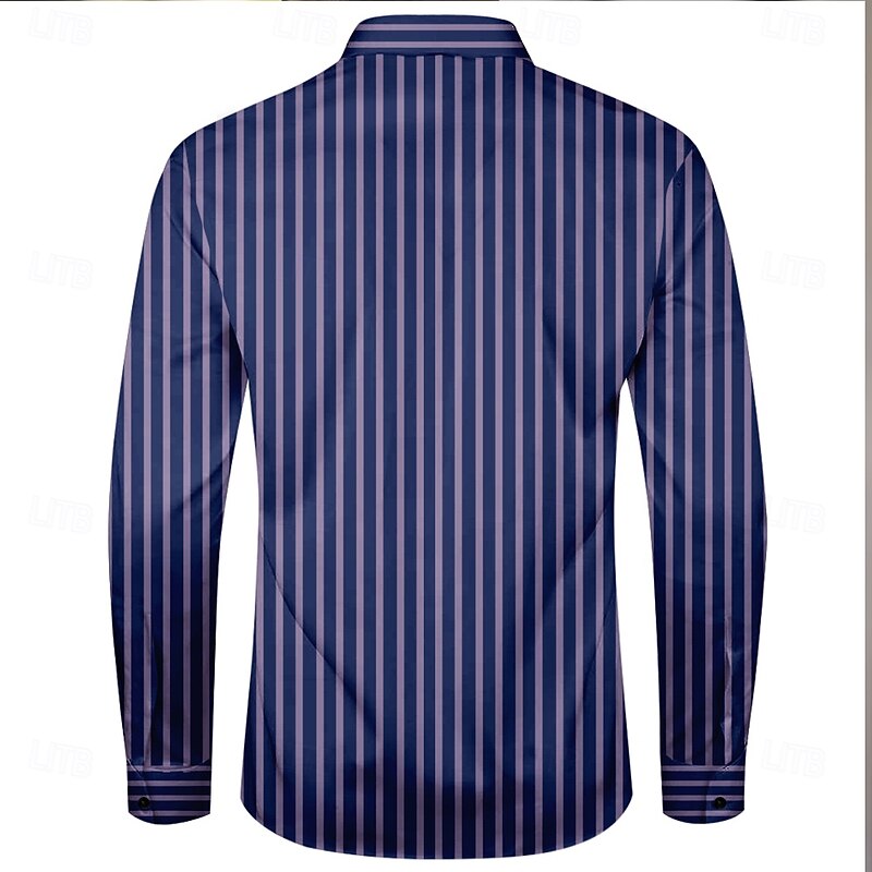 Men's Striped Dress Shirt Bowling Shirt Button Up Shirt Long Sleeve Hawaiian Casual Formal Outdoor Vacation Spring Fall Turndown Button Up Blue2