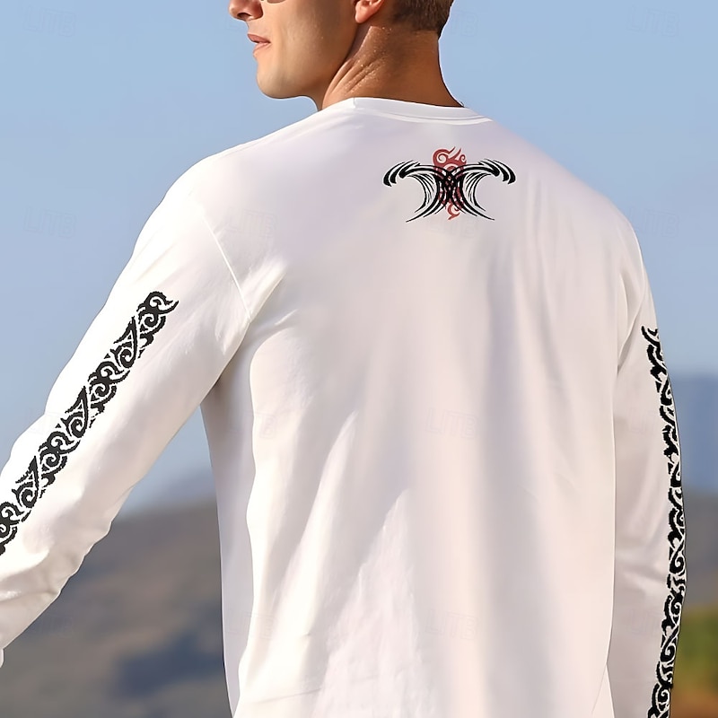 Men's Maori T Shirt Long Sleeve T shirt 3D Print Crew Neck Shirt Vacation Tropical Daily Casual Hawaiian Holiday White Summer Spring Fall Clothing Apparel S M L XL XXL XXXL2