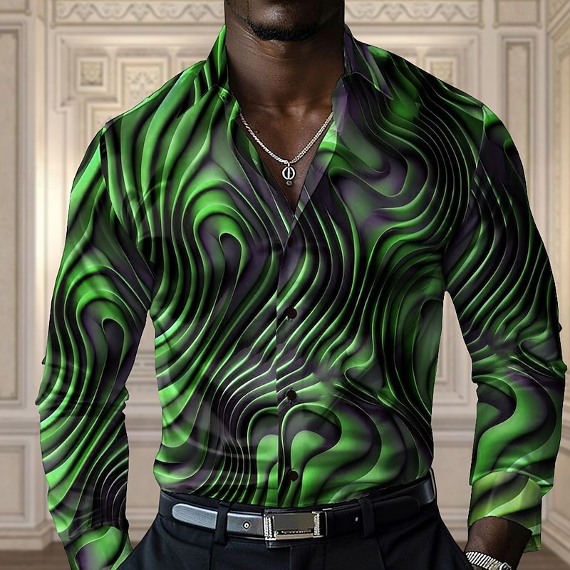 Men's Line Button Up Shirt Designer Shirt Long Sleeve Fashion Casual Vacation Party / Evening Spring Fall Turndown Button Up Yellow Blue Purple Green4