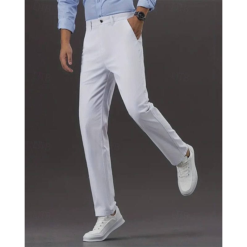 Men's Graduation Dress Pants Trousers Chinos Buttons Pocket Solid Colored Comfort Formal Party Work Fashion Classic Style Black White Micro-elastic4