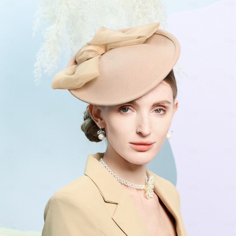Hats 100% Wool Saucer Hat Top Hat Wedding Cocktail Elegant Wedding With Bowknot Splicing Headpiece Headwear