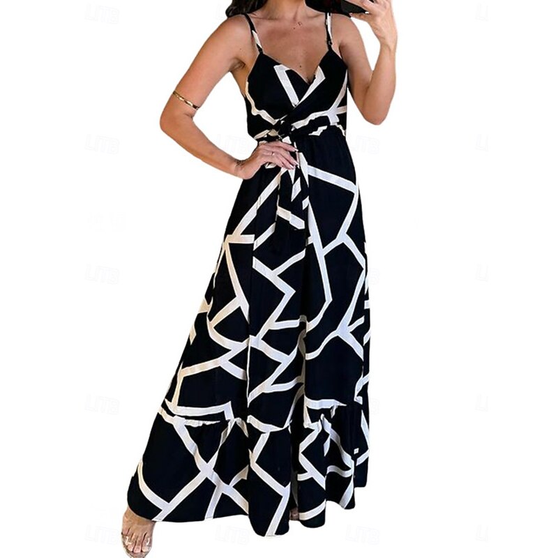 Women's Geometric Strap Maxi Dress Sleeveless Summer Spring3