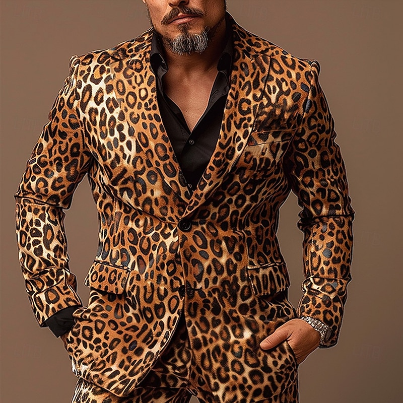 Men's Leopard Print Long Sleeve Turndown Artistic Casual Outdoor Street Daily Buttons 3D Print Multi Pocket4