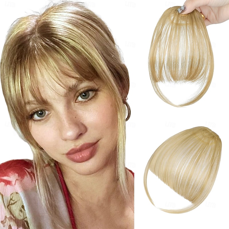 Bangs Hair Clip in Bangs, Easy to Use Fake Bangs Clip on Bangs, Wispy Blonde Bangs Clip in Hair Extensions, Faux Bangs Fringe with Temples Hairpieces for Daily Wear