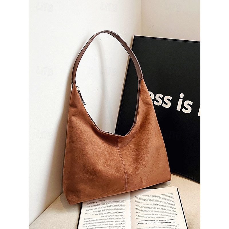 Women's Minimalist Brown Suede Hobo Shoulder Bag – Stylish Casual Tote for Everyday Use, Soft and Spacious Handbag for Work or Shopping2