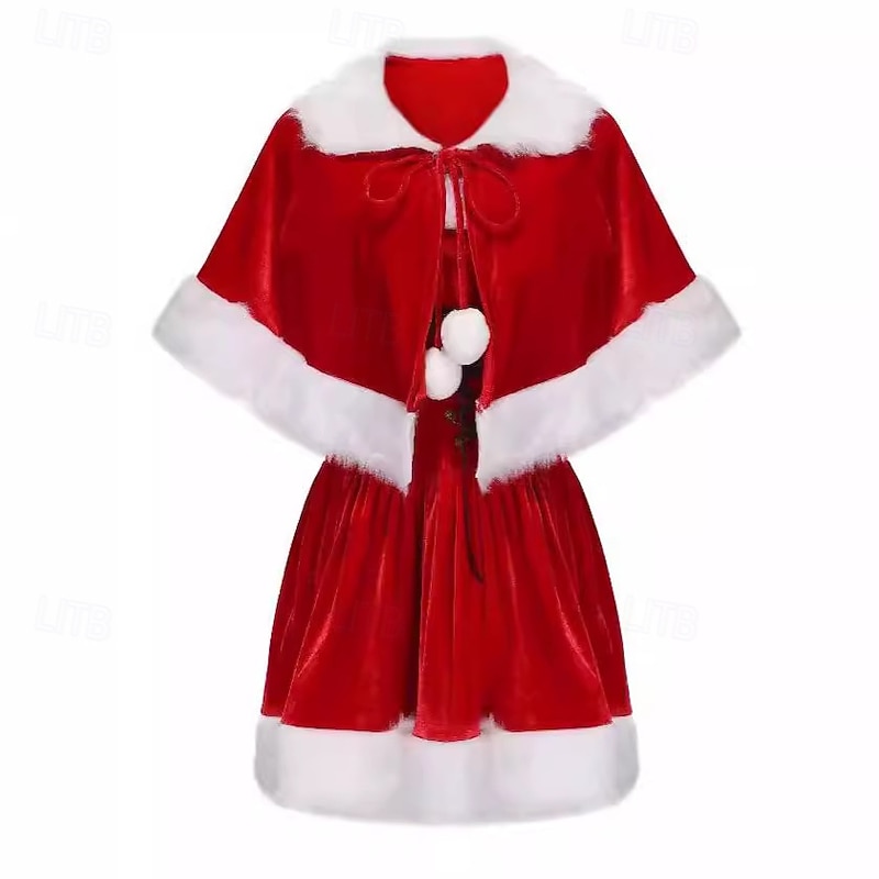 Santa Claus Mrs.Claus Dress Outfits Santa Hat Women's Cosplay Costume Adults Christmas New Year Christmas Eve Christmas Party Dress Hat Cape
