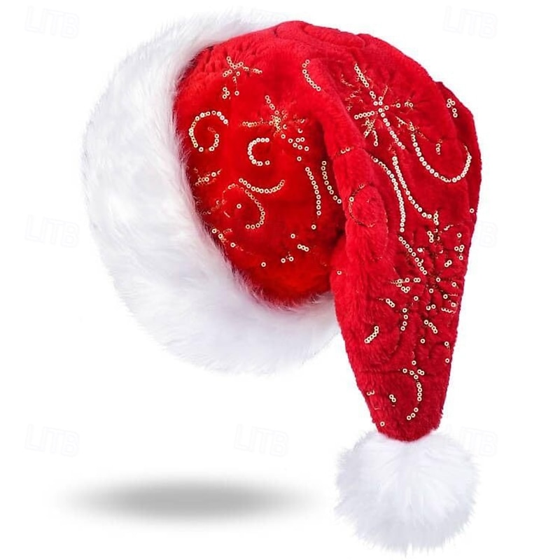 Santa Hat Christmas Hat with Sequin Snowflake Pattern Santa Claus Mrs.Claus Costume Unisex Christmas Christmas Eve Christmas Gift
