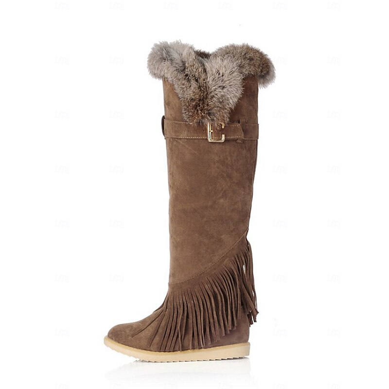 Women's Green Suede Moccasin Winter Boots with Fur Lining and Fringe Detail – Cozy Knee-High Snow Boots for Cold Weather 10