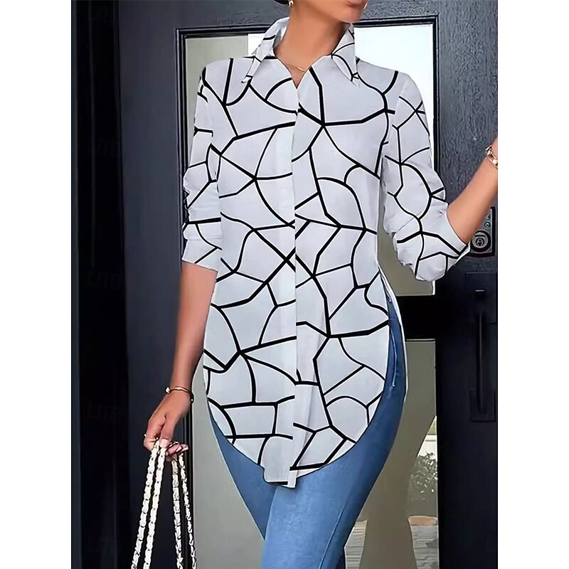 Women's Blouse Solid Color Daily Stylish Long Sleeve Shirt Collar Party Work Daily Buttons White Beige Spring Fall2