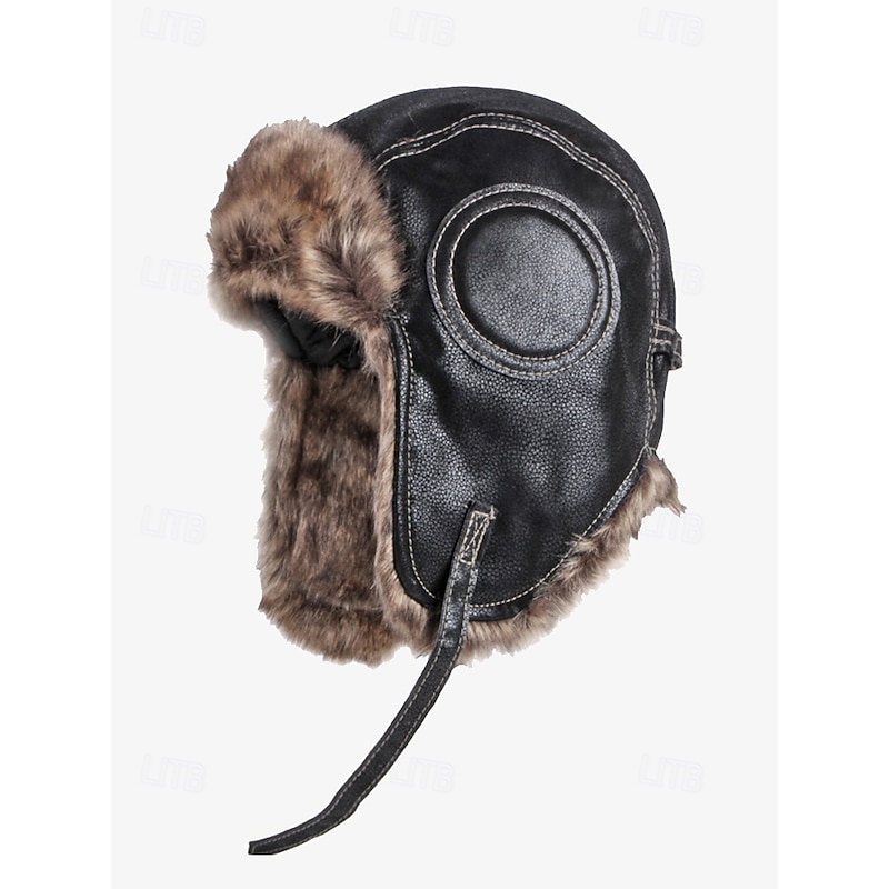 Men's Faux Leather Aviator Winter Hat with Faux Fur Lining and Ear Flaps - Stylish Warm Trapper Hat for Cold Weather