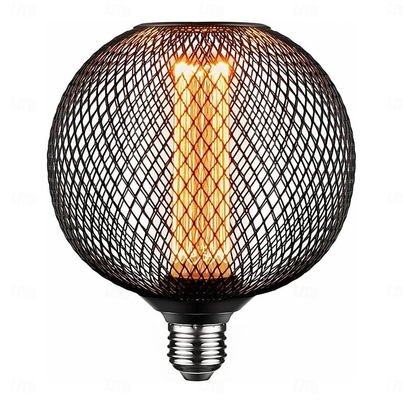 Decorative Light Bulb Black Metal Cage 5W LED Light Bulb White Glass Lampshade 8W E26/E27 LED Light Bulb Base Warm White Edison Decorative Light Bulb Suitable for Home Kitchen and Dining Room2
