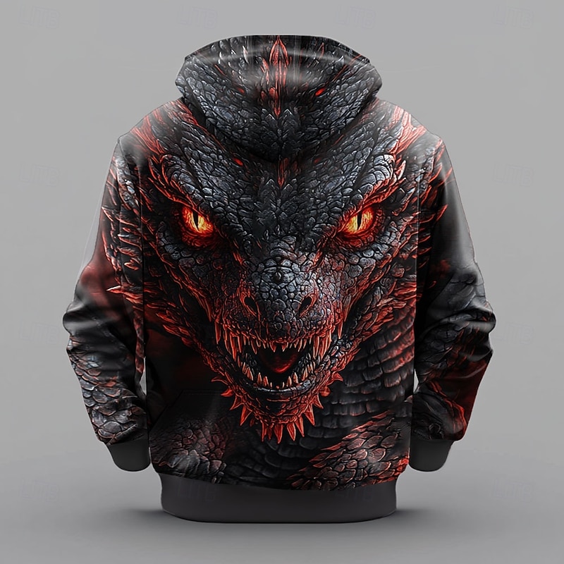 Men's Dragon Hoodies Sweatshirt Fashion Cool Long Sleeve Crew Neck Party Holiday Streetwear Black Blue Drawstring Fall Winter Designer2