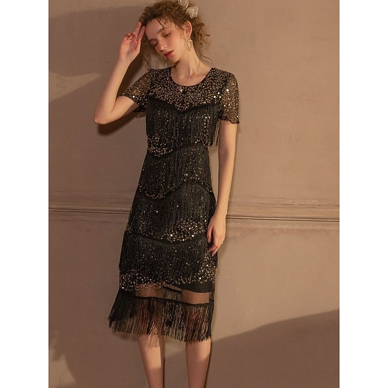 Roaring 20s 1920s Vacation Dress Flapper Dress Dress Masquerade The Great Gatsby Gentlewoman Wedding Guest Sequins Tassel Fringe Fancy Dress Women's Halloween Carnival Masquerade Wedding Wedding