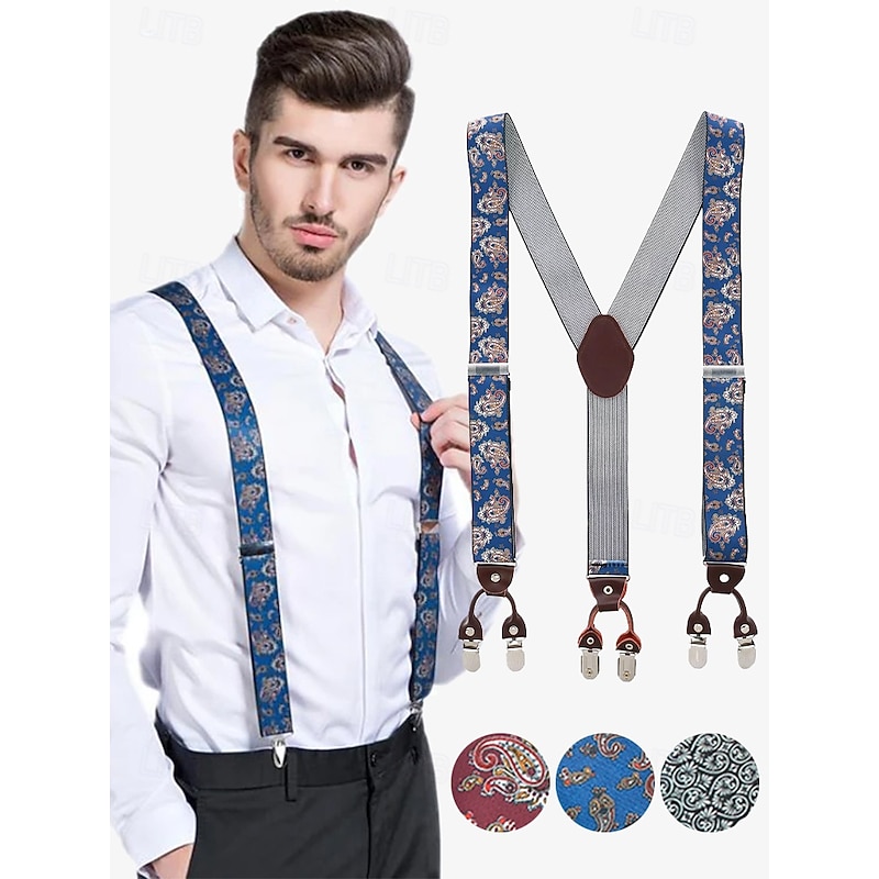 Men's Paisley Pattern Adjustable Suspenders – Fashionable Y-Back Clip-On Braces for Formal and Casual Wear4