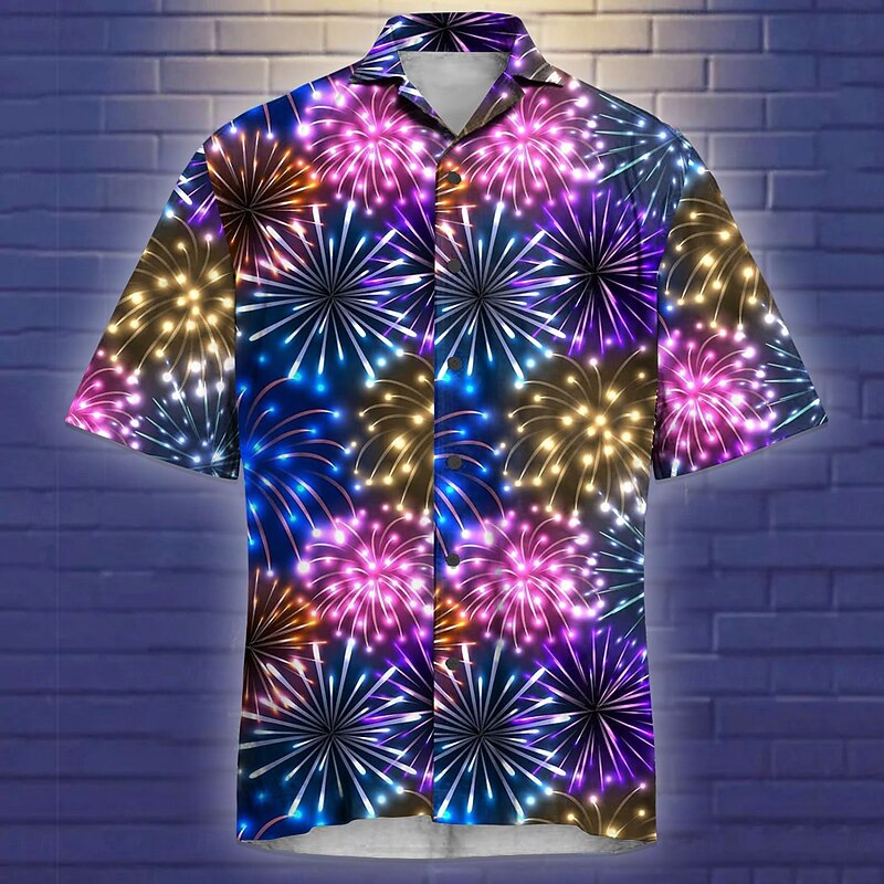 Christmas Men's Sparkly Glittery Shirt Dress Shirt Summer Hawaiian Shirt Short Sleeve Casual Outdoor Vacation Party Summer Collared Shirts Button Up 3D Print Blue