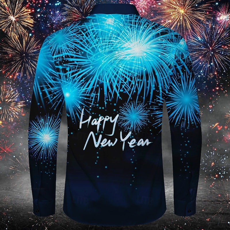 New Year Men's Letter & Number Shirt Long Sleeve Casual Party Daily Spring Fall Winter Turndown Pocket Red Blue Purple Green2