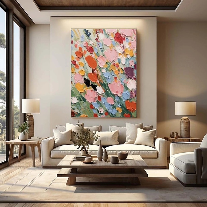 Textured Wall Art 3D Floral Painting handmade Abstract Flower Oil Painting on Canvas Large Wall Art  Minimalist Pink Floral Art hand painted Custom Painting Boho Wall Decor Living Room2