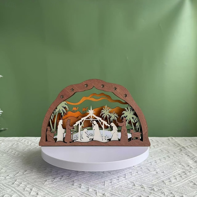 Christmas Wooden Craft Nativity Scene – Handcrafted Jesus Figurine Wood Carving, Creative Holiday Tabletop Decoration for Home Décor3
