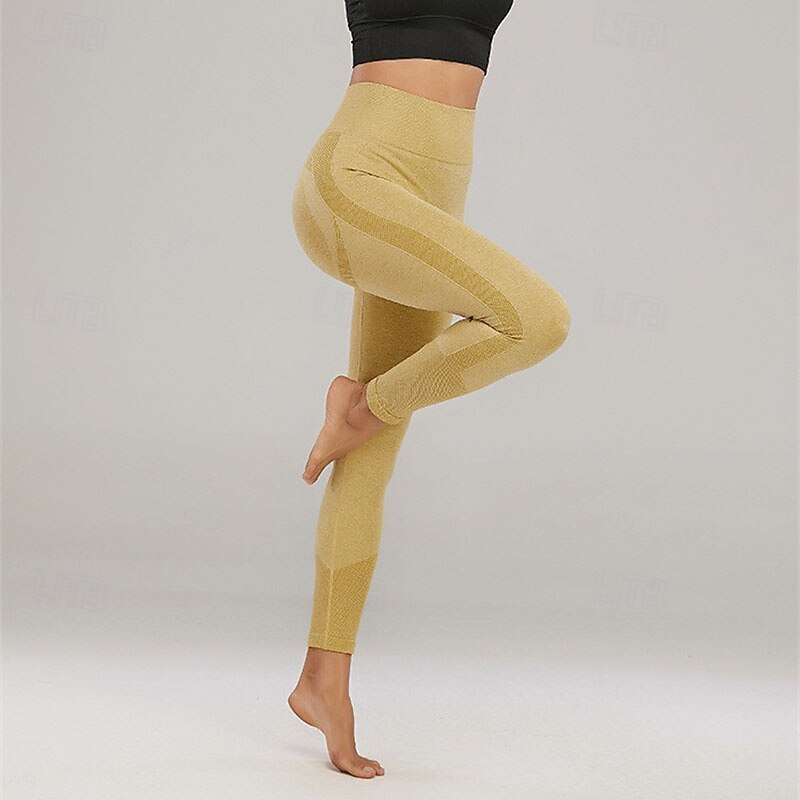 Women's Yoga Pants Yoga Leggings High Waist Pilates Gym Workout Workout Tights Solid Color Black Yellow Navy Blue Fall Sports Activewear Stretchy Slim4