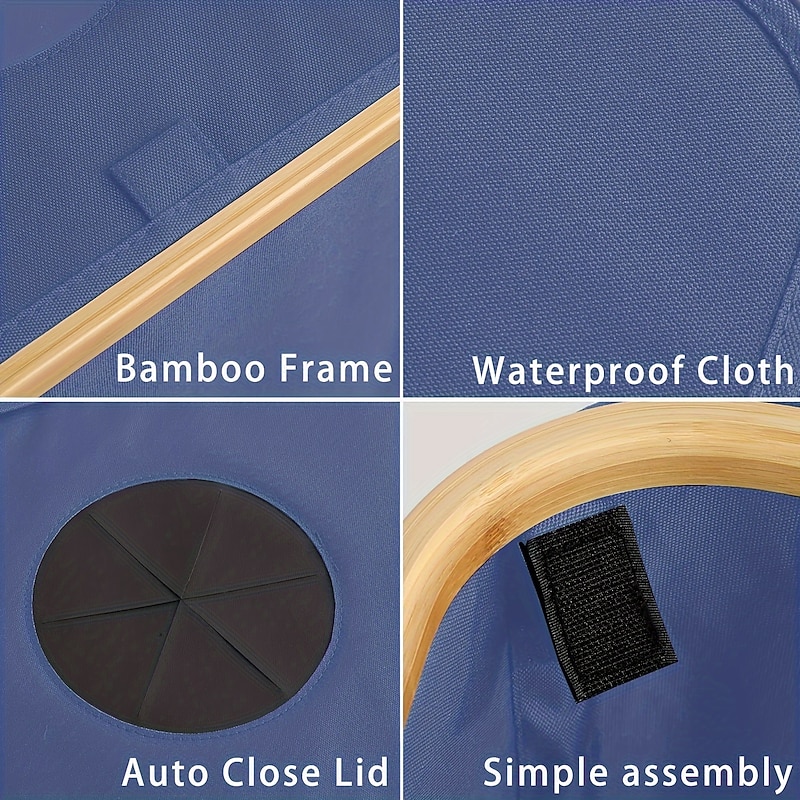 Eco-Friendly Storage and Recycling Bin with Inner Liner, Foldable Space-Saving Design, Durable Metal Frame, Elegant Bamboo Trim, Multipurpose Organizer for Bottles, Laundry Basket, Trash Can, Suitable for Kitchen, Bedroom, Living Room, Dorm, and Hotel Use4