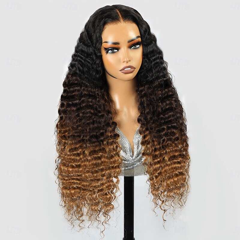 13*4 Front Lace Wig Tricolor 1B/4/30# Curly Wave Human Hair Lace Wig 200% Density3