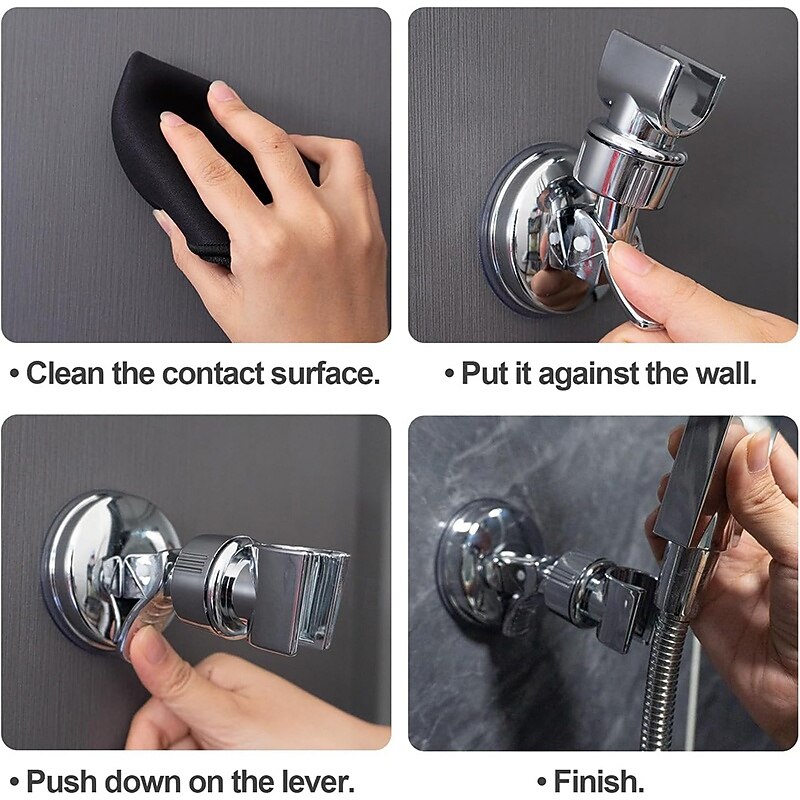 Shower Head Holder Suction Cup Shower Head Holder Adjustable Height Wall Mount Shower Wand Holder Bracket ABS Removable Handheld Shower Head Holder Silver2