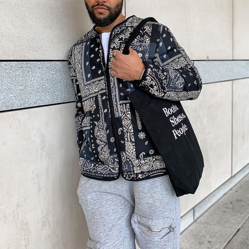 Men's Lightweight Jacket Formal Home Floral Style Spring Fall Winter Floral Graphic Vintage Fashion Regular Black Jacket2