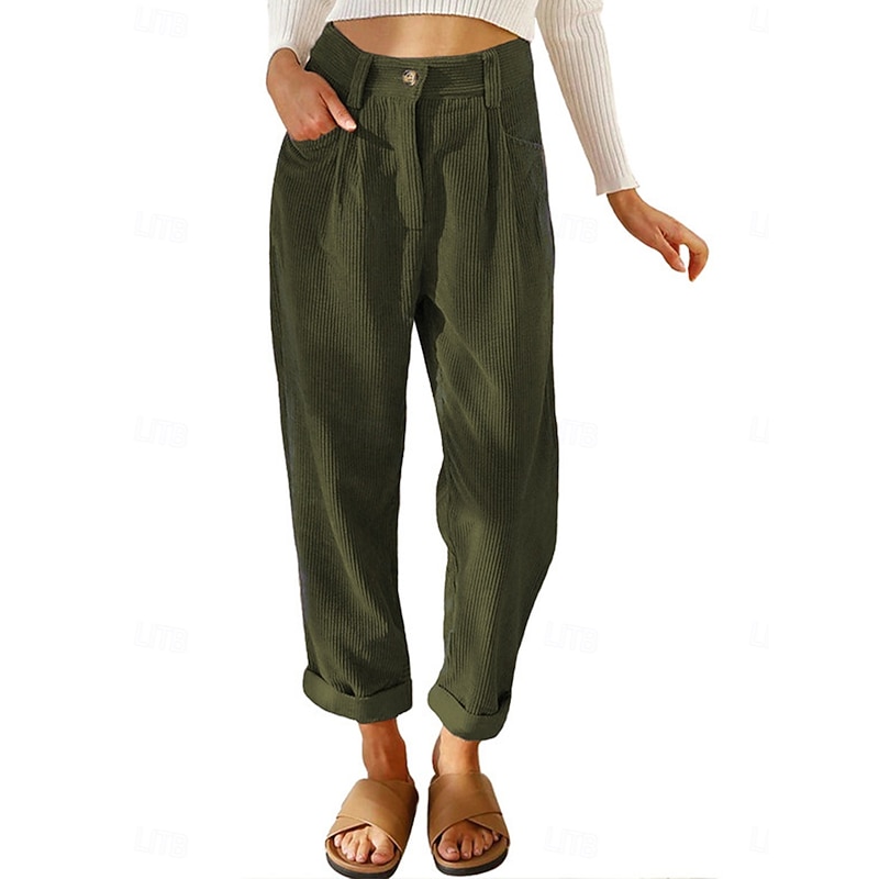 Women's Chinos Full Length Solid Color Army Green Pink Khaki Spring &  Fall2